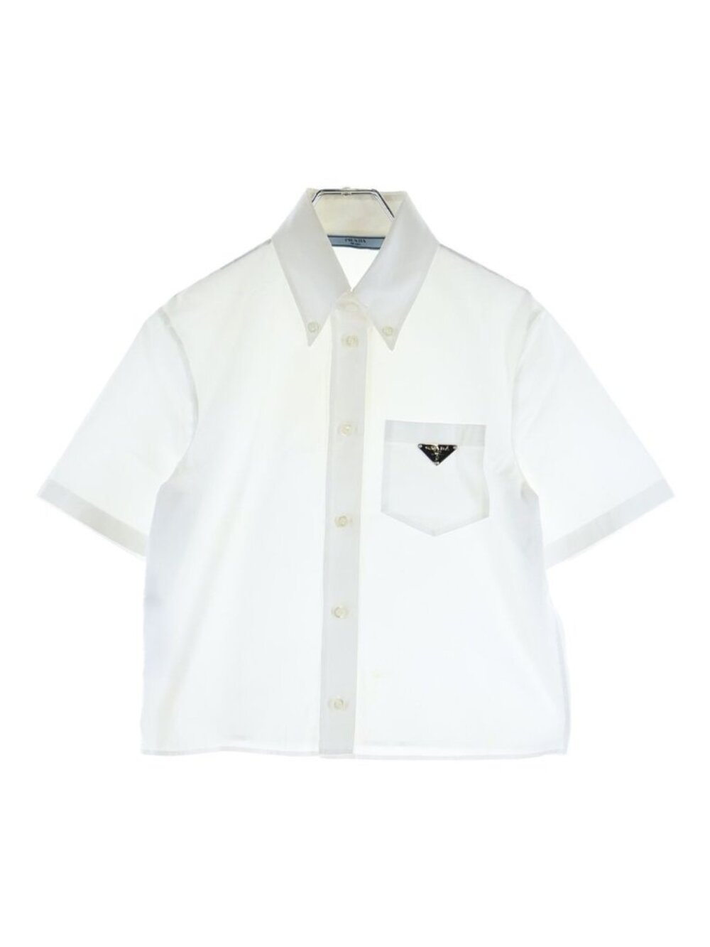 Prada Triangle Logo Short Sleeve Poplin Shirt White 38
